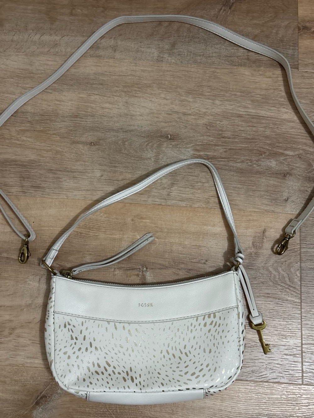 Fossil Skylar Baguette White Leather Shoulder Bag